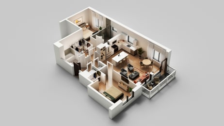 a 3d floor plan of an apartment