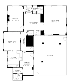 A black and white image of a house floor plan.