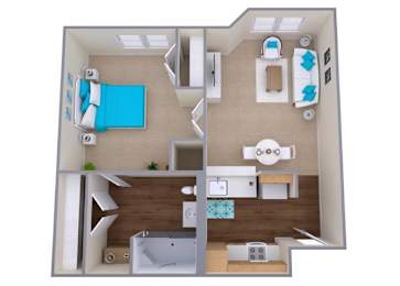 1 Bedroom 1 Bathroom The Guilford Floor Plan at The Carillon, Greensboro, North Carolina