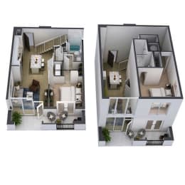 Emerson 2 Bed 2 Bath Floor Plan at 915 Glenwood Apartment Homes, near Cabbagetown Atlanta, 30316