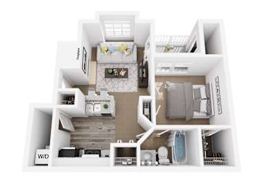 A floor plan of a house with a living room, kitchen, and bathroom.