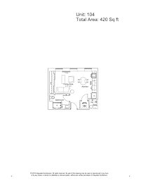 A floor plan for a 104 unit apartment complex with a total area of 420 square feet.
