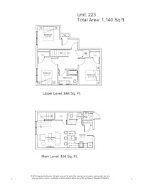 A floor plan for a two-story residential unit with a living area, bedrooms, and bathrooms.