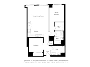 A black and white drawing of a house layout.