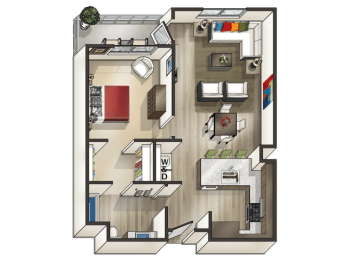 D - 1 Bedroom 1 Bath Floor Plan Layout - 764 Square Feet at MODE, San Mateo, CA, 94403