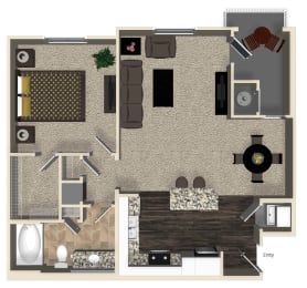A1 1 BED 1 BATH FLOOR PLAN at Capriana at Chino Hills, Chino Hills, CA, 91709