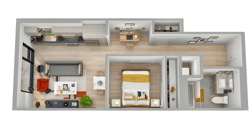 a floor plan of a house with a bedroom and a living room