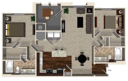 B2 floor plan 2 bedroom 2 bathroom 1150 square feet at Capriana at Chino Hills, California