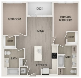 Floor Plan  B3 2 bed 2 bath 910 square feet floor plan