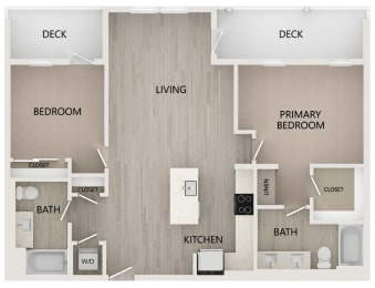 Floor Plan  B6 2 bed 2 bath 1062 square feet floor plan