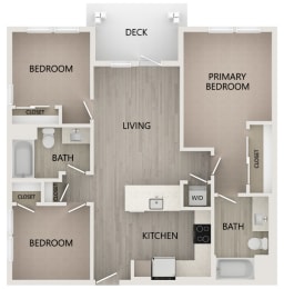 Floor Plan  C3 3 bed 2 bath 977 square foot floor plan