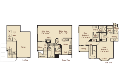 D6 – 2 Bedroom 2.5 Bath Floor Plan Layout – 1251 Square Feet at Aliso Creek, Aliso Viejo, CA, 92656