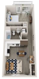 Emerald A3 1 bed 1 bath 623 square foot floor plan