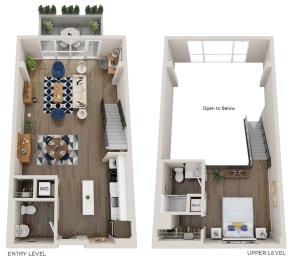 Emerald L2 1 Bed 1.5 Bath 779 Square Feet Floor Plan