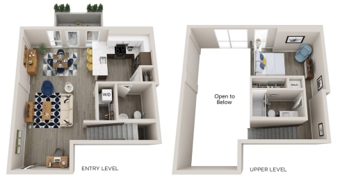Emerald L3 1 bed 1.5 Bath 773 Square Foot Floor Plan
