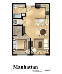 Manhattan 1 bed 1 bath 638