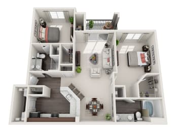 2 bed 2 bath floor plan at Miro at the Parc, Nevada