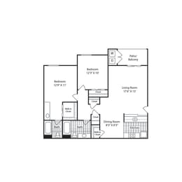 C – 2 Bedroom 2 Bath Floor Plan Layout – 995 Square Feet at Mission Trails Apartments San Diego, San Diego, CA