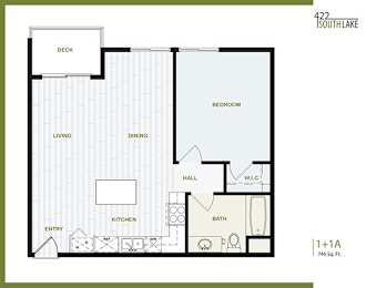 1 Bedroom Floor Plan at 422 South Lake, Los Angeles, 90057