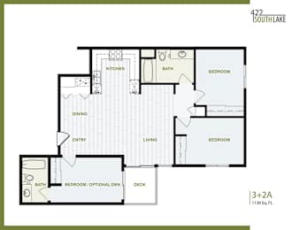 3 Bedroom Floor Plan at 422 South Lake, Los Angeles California