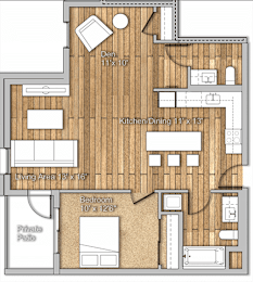 1 bed 1 bath C at Wilshire Valencia Apartment, Los Angeles, 90017