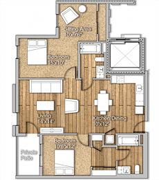 2 bed 2 bath I at Wilshire Valencia Apartment, Los Angeles, California