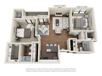 2 Bedroom 2 Bath Floor Plan Layout – 911 Square Feet at Salado Springs, Tempe, AZ, Arizona
