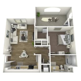 Santa Ynez floor plan image - 1 bed 1 bath - 858 sqft