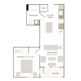 B1.1 floor plan - 1 bed 1 bath