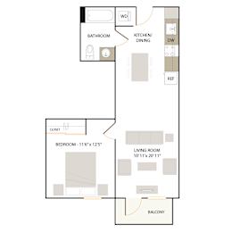 B1.2 floor plan - 1 bed 1 bath at The Union Flats, Union City