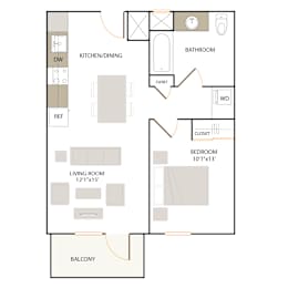 B2.2 floor plan - 1 bed 1 bath