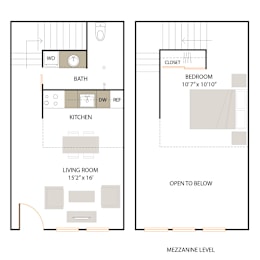 D2 floor plan - 1 bed 1 bath