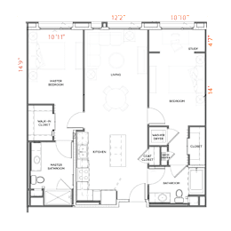 B2 Floor Plan at Urbana Apartments, California, 91910