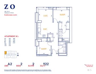 Apartment layout with sleeping area, living area, and kitchen.