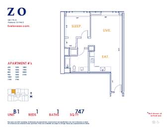 A floor plan of apartment #5 showing a bedroom, bathroom, living room, and kitchen.