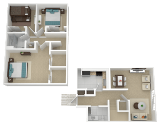 Two floor plans of a house with a kitchen, living room, and bathroom.