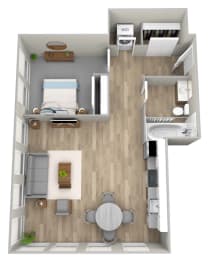 a floor plan of a studio apartment at Napoleon Apartments, Tacoma Washington