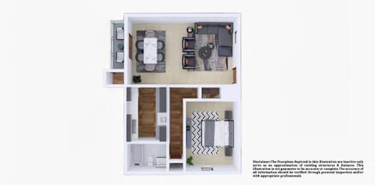 1 Bedroom Floor Plan at Twin City Townhomes, Winston-Salem, NC 27127