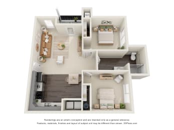 1 bedroom 1 bath floor plan at Sagecrest Apartments, Wenatchee