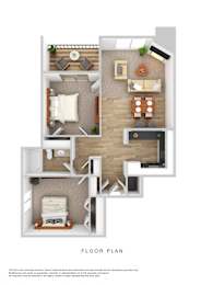 2 Bed 1 Bath Floor Plan at Ridgewood Apartments, North Carolina