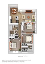 3 Bed 2 Bath Floor Plan at Ridgewood Apartments, Greensboro, NC