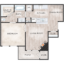 1 Bed 1 Bath Floor Plan at The Davis Apartments, Alabama, 35816