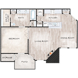 1 Bedroom 1 Bathroom Floor Plan at The Davis Apartments, Huntsville, AL