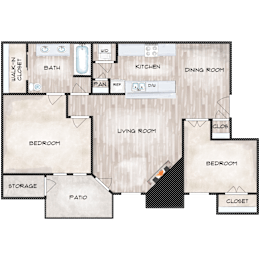 2 Bedroom 1 Bathroom Floor Plan at The Davis Apartments, Huntsville, 35816