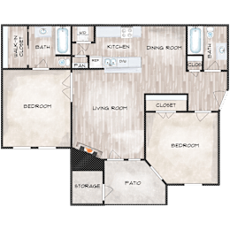 2 Bedroom 2 Bathroom Floor Plan at The Davis Apartments, Huntsville Alabama