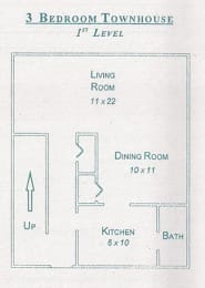 Two Story 3-bedroom townhouse - ground floor layout at Gatehouse Apartments, Kansas City, MO, Missouri