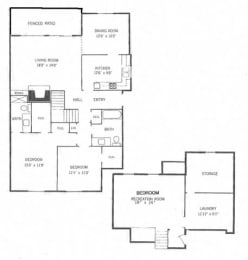 Two Bedroom Duplex 1510 sqft at Canyon Creek Apartments, Kansas City, MO, 64132