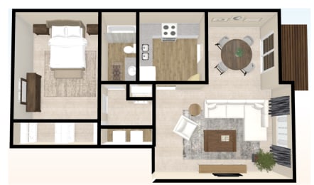 Ridge 1 BD 1 BA 850 Sq Floor Plan at The Ridge Overland Park, Overland Park