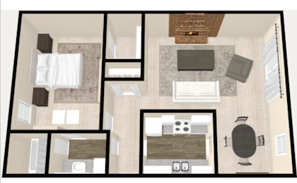 Ridge 1 BD 1 BA 856 Sq Floor Plan at The Ridge Overland Park, Overland Park, KS, 66212