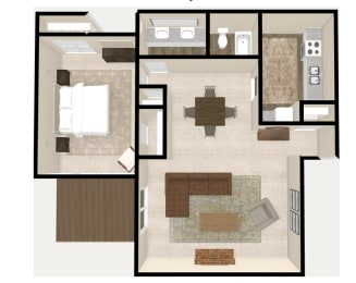 Ridge 1 BD 1 BA 924 Sq Floor Plan at The Ridge Overland Park, Overland Park